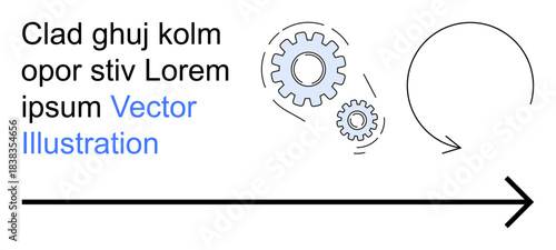 Business growth, industrial workflow, automation, process engineering, innovation, forward progress. Gears interconnected with an arrow movement. Business growth and industrial workflow concept
