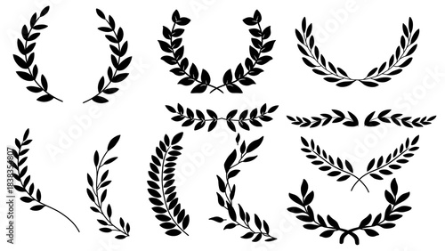 Black Laurel Wreath Silhouette Collection for Awards, Elegant Logos, and Victory Symbols
