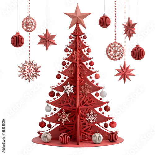 Tree set with red color for decoration isolated on a transparent background