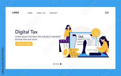 Digital Tax Concept with Vector Illustration on Website