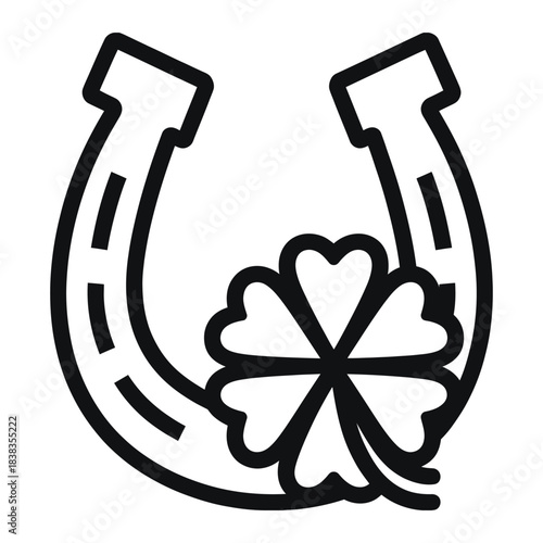 Horseshoe and four leaf clover symbol for luck and fortune icon