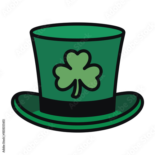 Green shamrock top hat for st. patrick's day celebration isolated on white