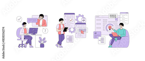 Teamwork and Coding Illustration with Happy Developers