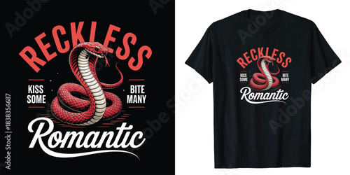 Reckless romantic snake graphic tshirt design mockup