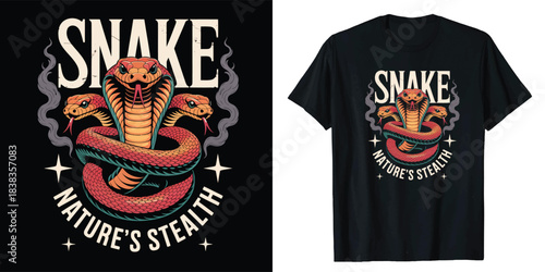 Three headed cobra snake natures stealth graphic t shirt design
