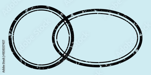 Overlapping rings illustration, abstract union and intersection design, distressed texture vector, black circular shapes, conceptual graphic art