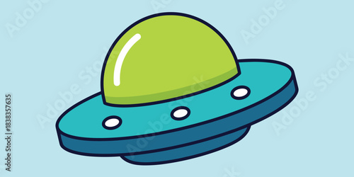 UFO cartoon illustration, flying saucer icon, alien spacecraft design, sci-fi vector art, extraterrestrial theme, flat colorful drawing