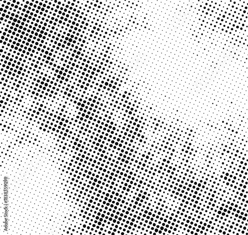 Abstract black halftone dots on white background. Vector illustration ideal for retro, comic, or modern graphic design.