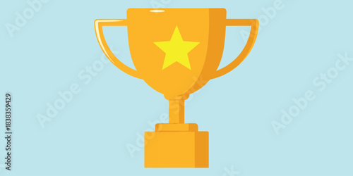 Golden trophy illustration, achievement award icon, victory symbol design, excellence recognition graphic, flat vector celebration artwork