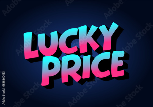 A vibrant graphic design with Lucky Price in a bold, colorful font styled with pink and blue gradient on a dark background, creating a modern and eye catching look.