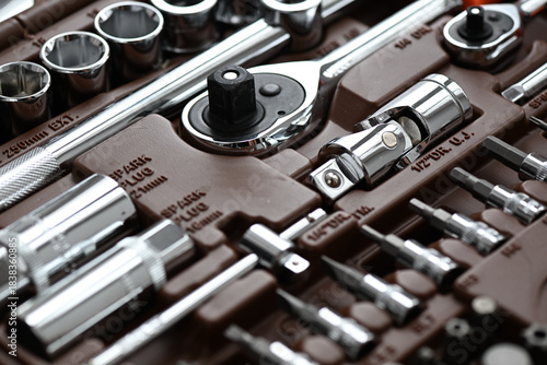 Professional work tools set with various instruments for technicians