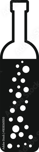 Bottle silhouette containing sparkling liquid with bubbles, representing celebration or refreshment