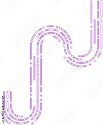 Sequential neon arrow dashes form an irregular direction path with connected glowing curves.