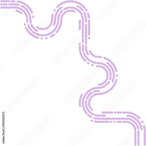 Guided neon dashed segments outline an irregular curved path defined by bright flowing movement.