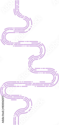 Neon dashed strokes create an irregular gentle wave path with softly rising and falling curves.