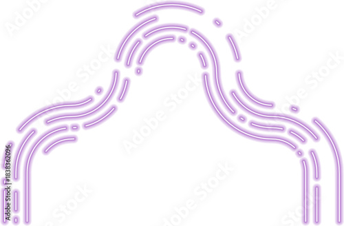 Neon dashed strokes generate a horizontal irregular flow line with bright wavering curves.