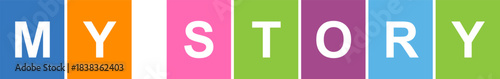 "My Story" Text in Colorful Square Blocks - Personal Narrative, Biography, and Social Media Vector Illustration
