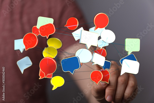Hand holding network of col...