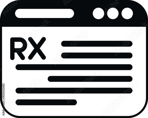 Browser window displaying a virtual medical prescription with an rx symbol