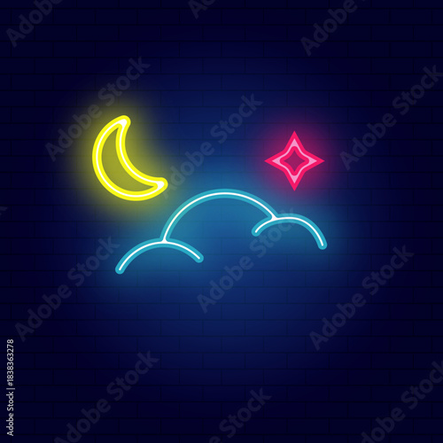 Neon Cloud with Moon and Star Graphic