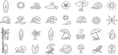 Vector Set of Summer Beach Icons and Symbols for Your Design Projects