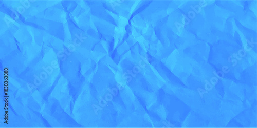 Abstract blue background with liquid wave pattern like a swimming pool surface with light reflection. Blue creased crumpled paper texture can be use as background. Ragged blue Paper. packing paper art