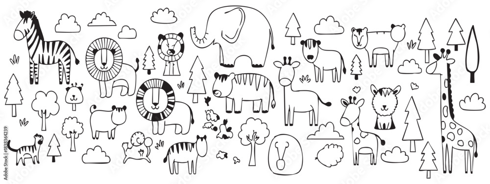 Fototapeta premium Safari animal doodle art
