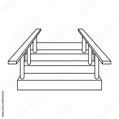 Outdoor Wooden Stairs with Handrails Vector Illustration. Ideal for architectural projects, construction guides, home improvement tutorials, safety instructions and design presentations.