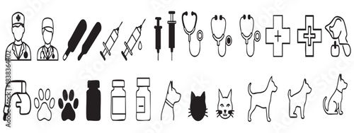 Veterinary medicine and pet care icons
