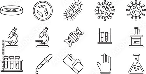 A comprehensive set of biology and laboratory science outline icons