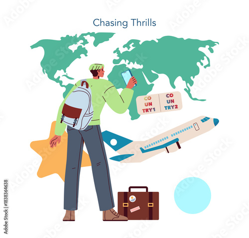 Adventurer Planning Trip with Map and Phone Vector