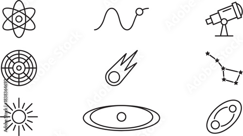 Astrology and astronomy vector icons set, collection of space and science symbols