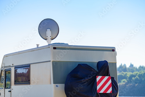 Satellite dish on roof of motor home