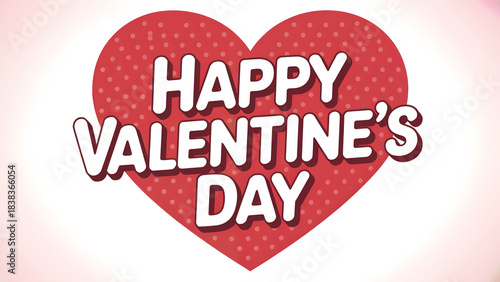 Bold red Happy Valentine’s Day text inside heart shape with clean minimal festive background