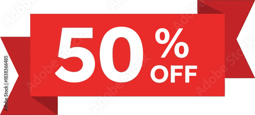 Fifty percent off discount sale label red ribbon badge for marketing and advertising promotions vector