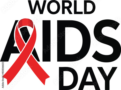 World aids day red ribbon awareness support global health charity event campaign vector