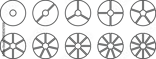 Pie chart with different segments in a circular diagram. wheel graph divided into parts and sections. Flat vector illustration isolated on white background