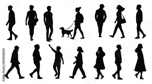 Silhouettes of people for digital model of architecture and urbanism Vector illustration
