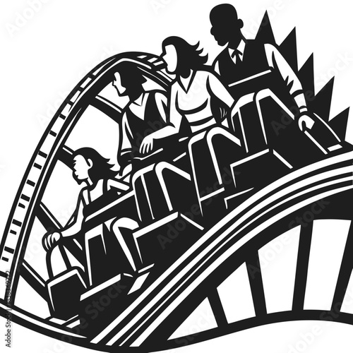 Excited people on a thrilling roller coaster ride at theme park.