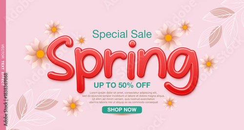 Spring with editable text effect and floral decoration