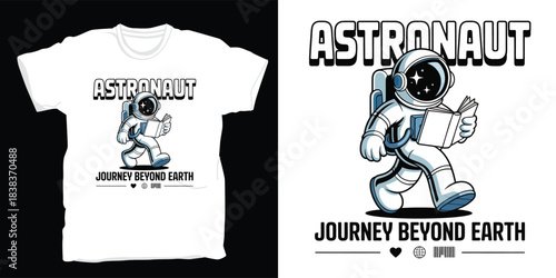 Astronaut reading book walking design