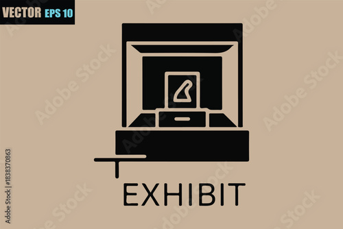 Exhibit display case icon with abstract object inside vector art