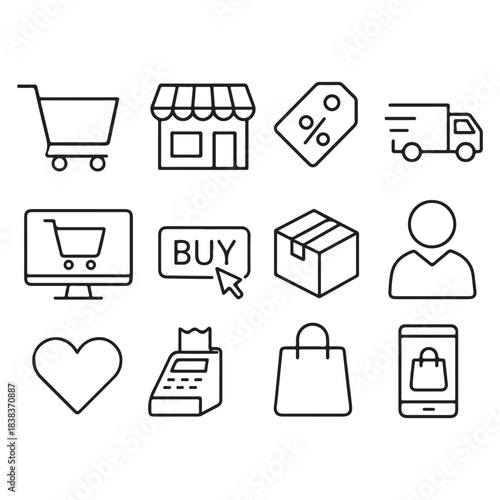 Shopping and E-Commerce Line Icon Set