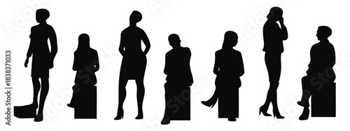 women from behind silhouettes in blocks editable vector illustration
