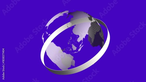 Globe Earth spinning with an orbiting ring in abstract digital space