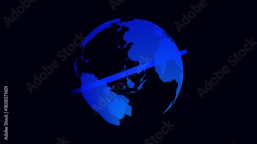 Digital Earth rotating with orbital rings on a dark background