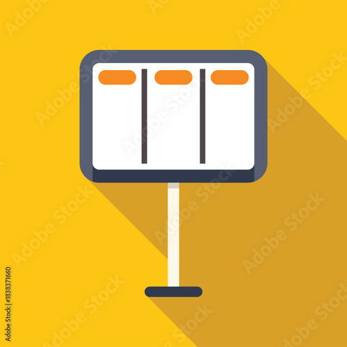 Flat design scoreboard displaying game information with long shadow on yellow background