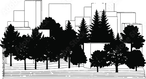  Generate a tree silhouette architecture and landscaping model vector art with white background
