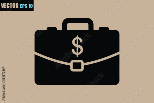 Iconic black briefcase with a prominent white dollar sign symbolizing finance business and wealth on a neutral background