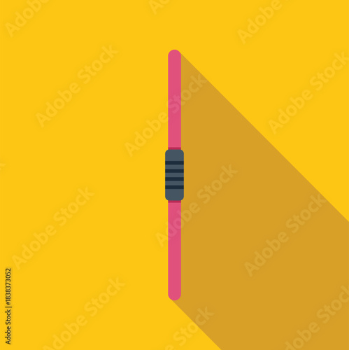 Baton featuring a center grip and long shadow on a yellow background